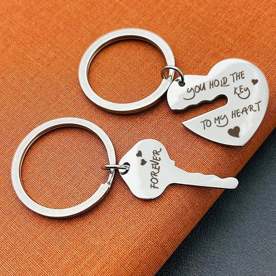 Stainless Steel Heart and Key Keychain