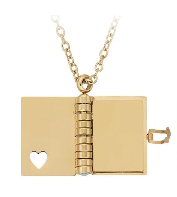Stainless Steel Book Locket Necklace