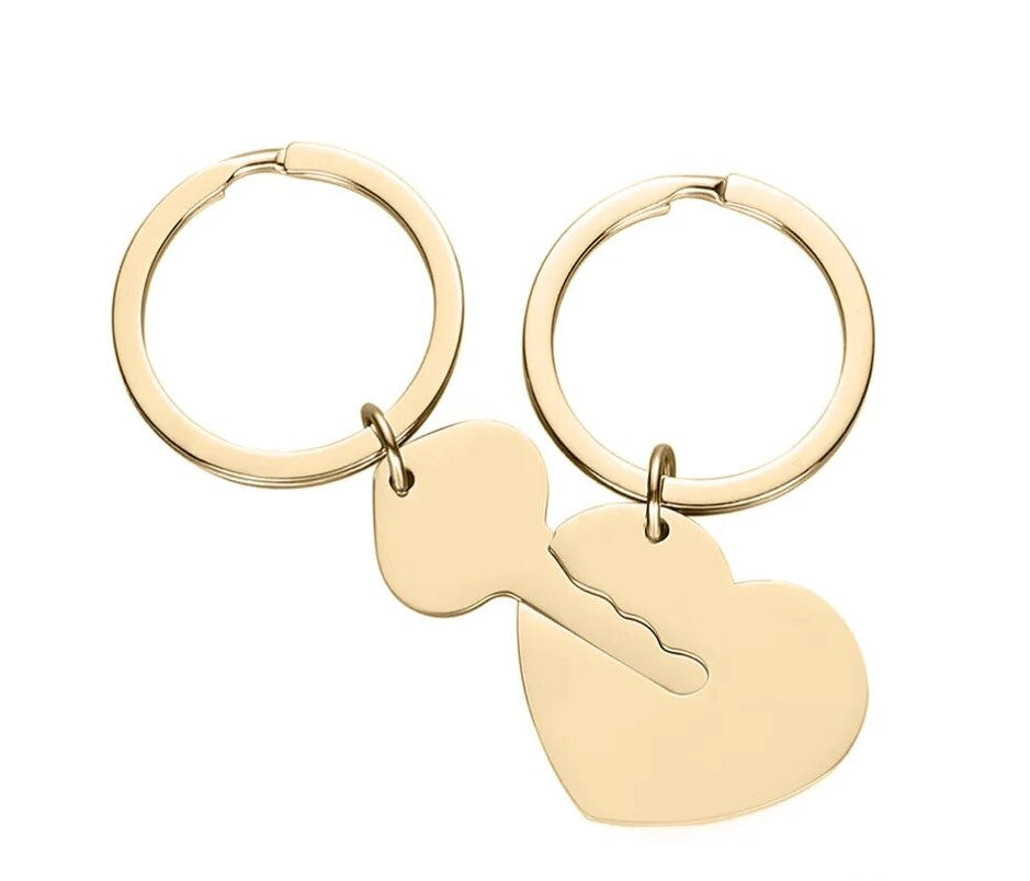 Stainless Steel Heart and Key Keychain