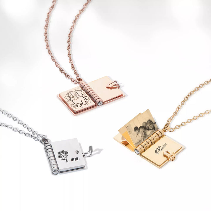Stainless Steel Book Locket Necklace