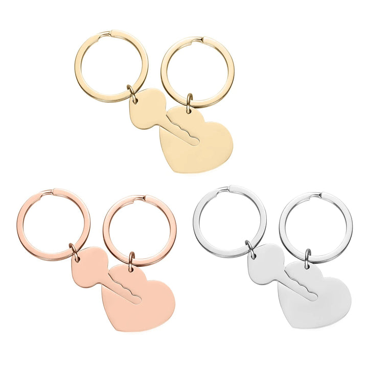 Stainless Steel Heart and Key Keychain