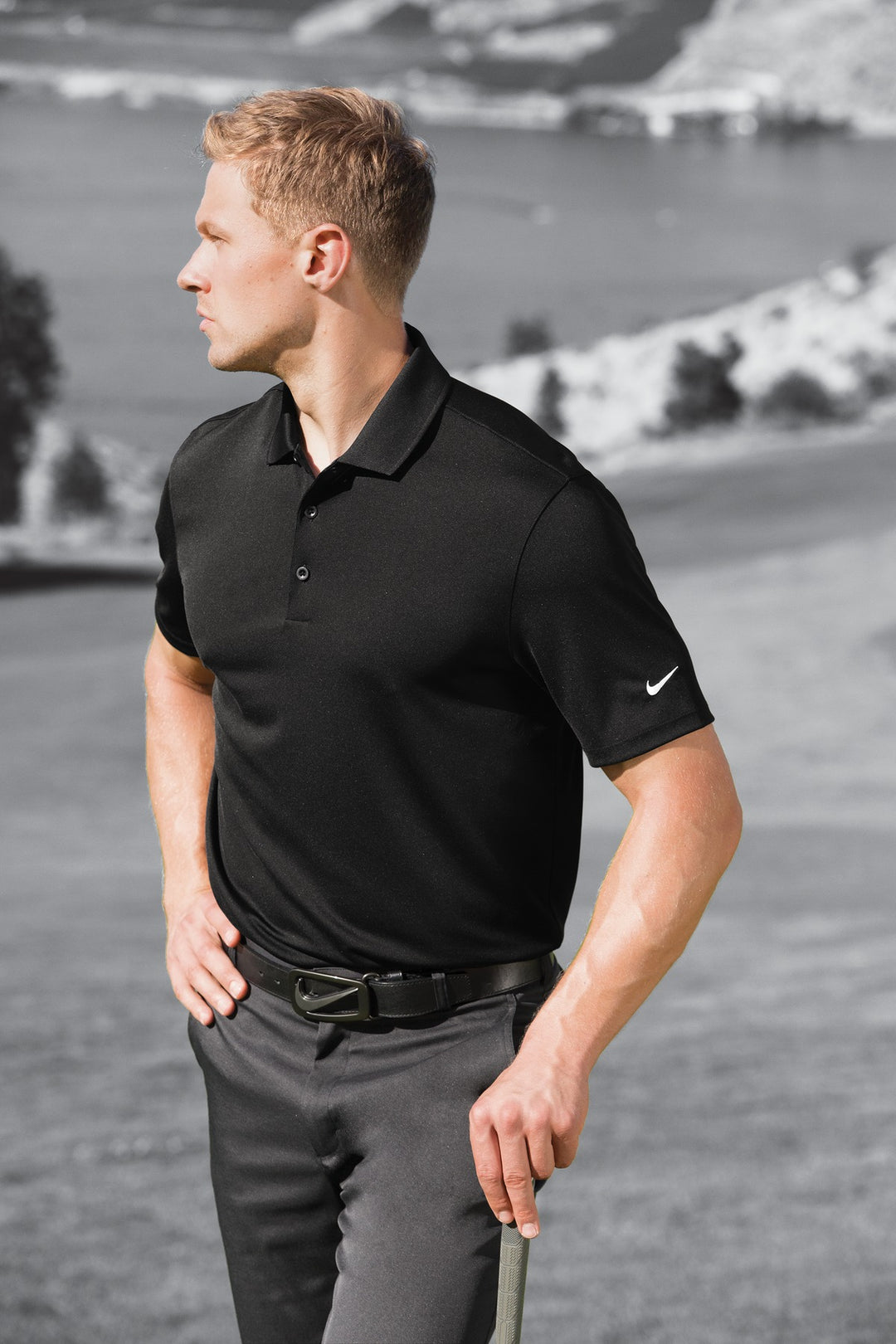 Anthracite Nike Dri-FIT Classic Fit Players Polo with Flat Knit Collar. 838956