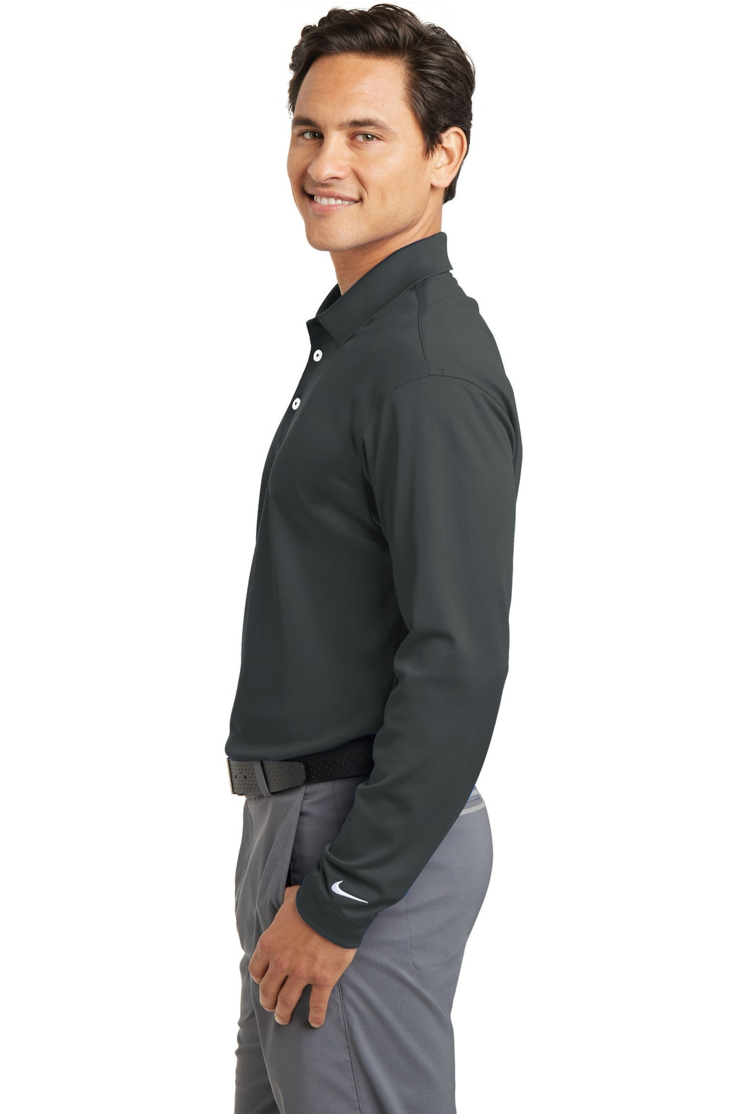 Anthracite Nike Tall Long Sleeve Dri-FIT Stretch Tech Polo. 604940