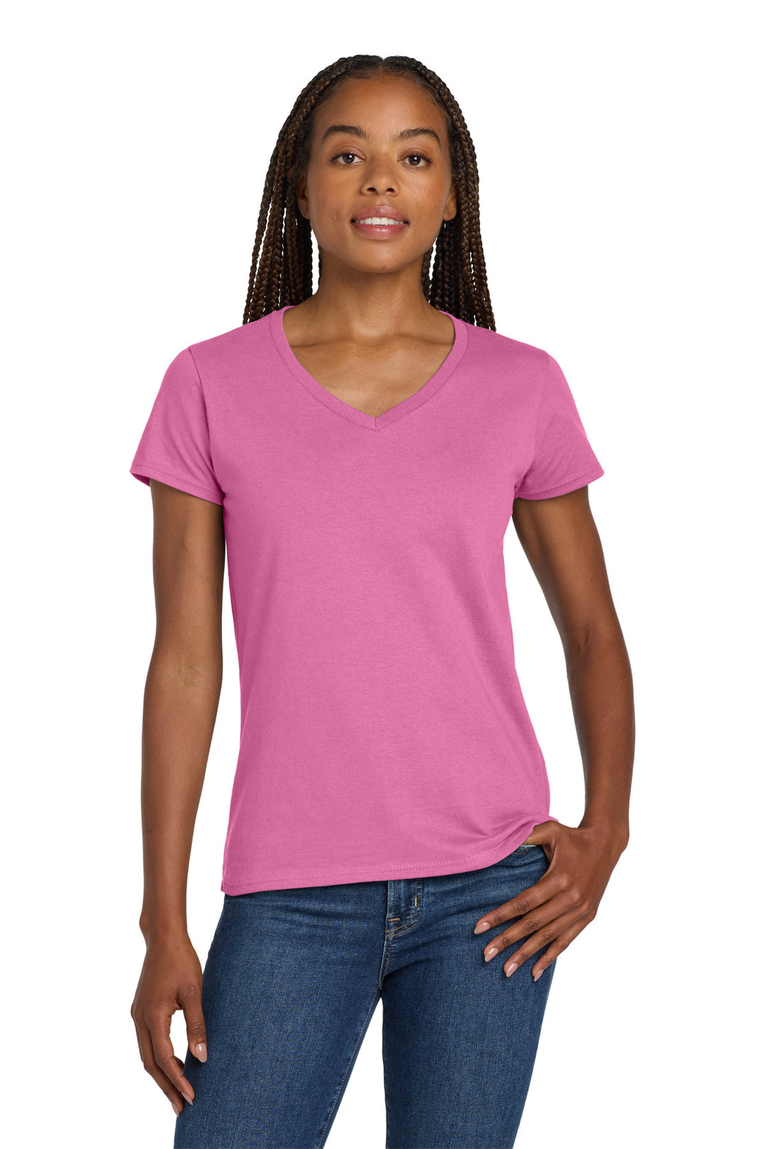 Azalea Gildan Women's Heavy Cotton 100% Cotton V-Neck T-Shirt. 5V00L