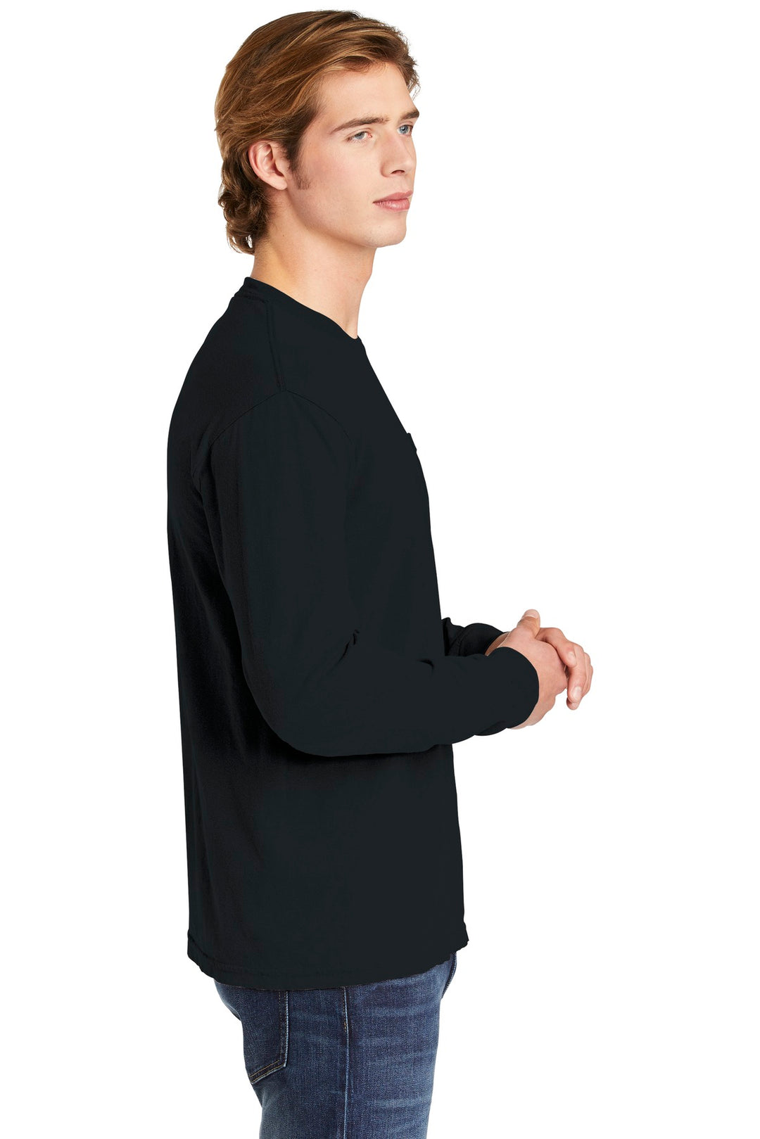 Black COMFORT COLORS Heavyweight Ring Spun Long Sleeve Pocket Tee. 4410