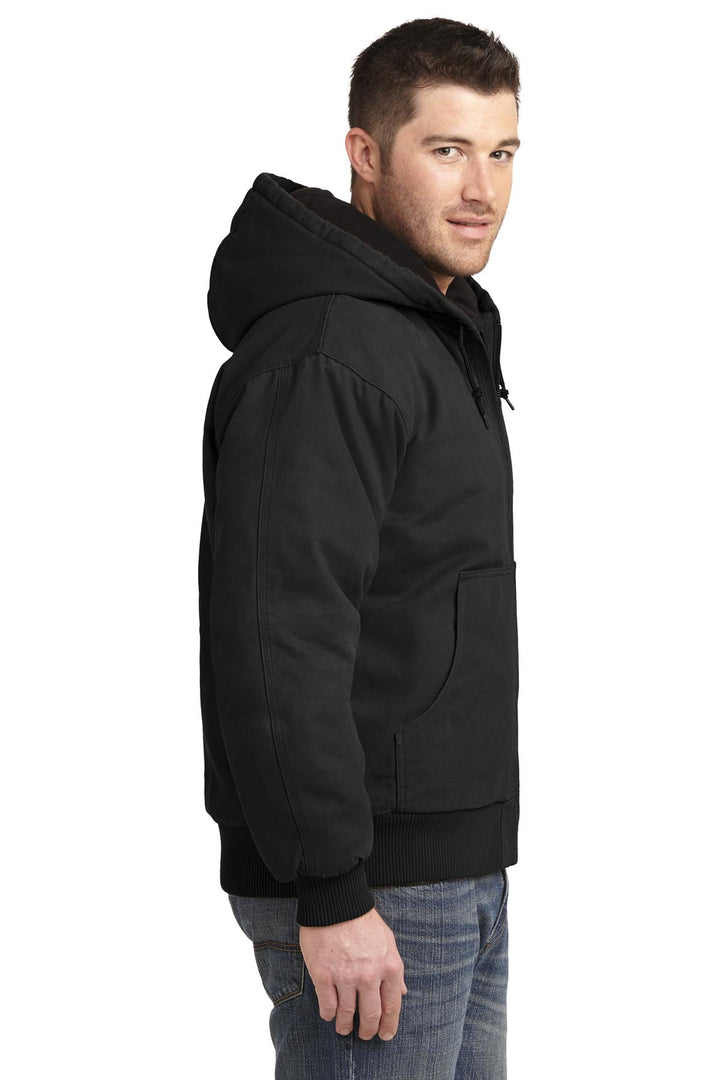 Black CornerStone Washed Duck Cloth Insulated Hooded Work Jacket. CSJ41