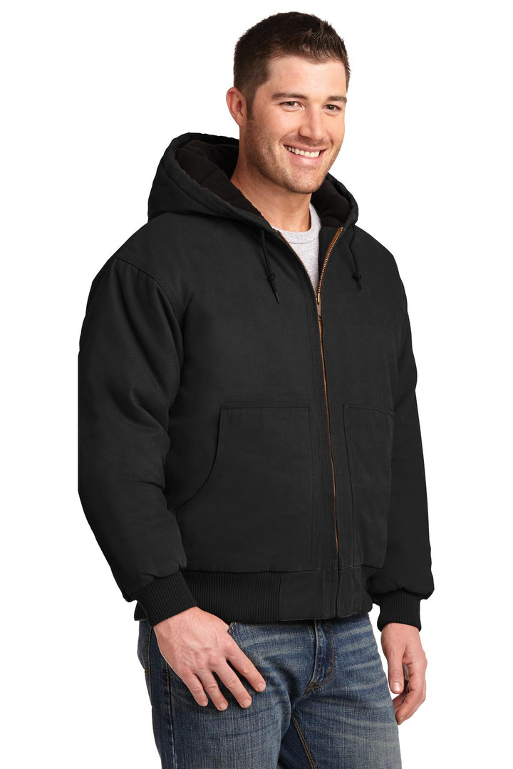 Black CornerStone Washed Duck Cloth Insulated Hooded Work Jacket. CSJ41