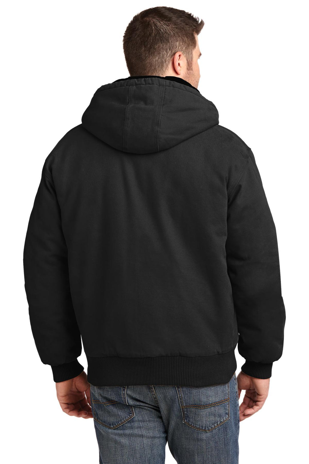 Black CornerStone Washed Duck Cloth Insulated Hooded Work Jacket. CSJ41