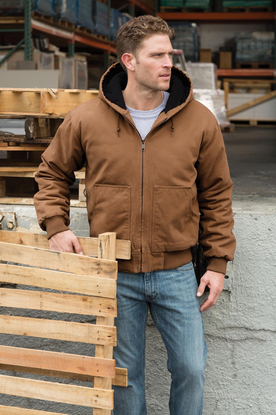 Black CornerStone Washed Duck Cloth Insulated Hooded Work Jacket. CSJ41