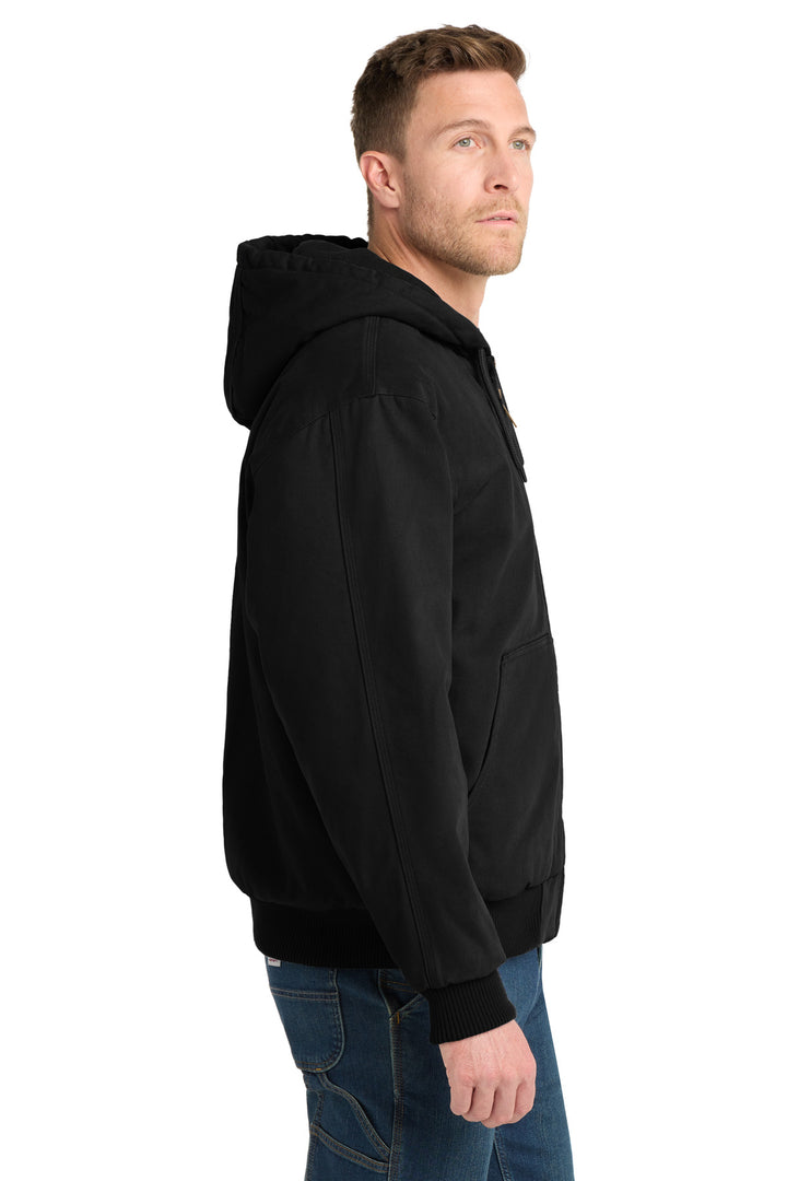 Black CornerStone Washed Duck Cloth Insulated Hooded Work Jacket. CSJ41