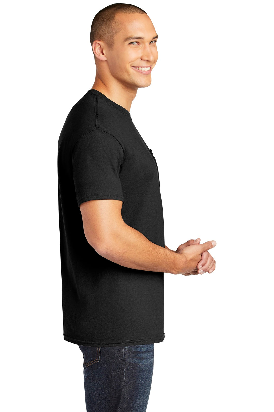 Black Gildan Heavy Cotton 100% Cotton Pocket T-Shirt. 5300
