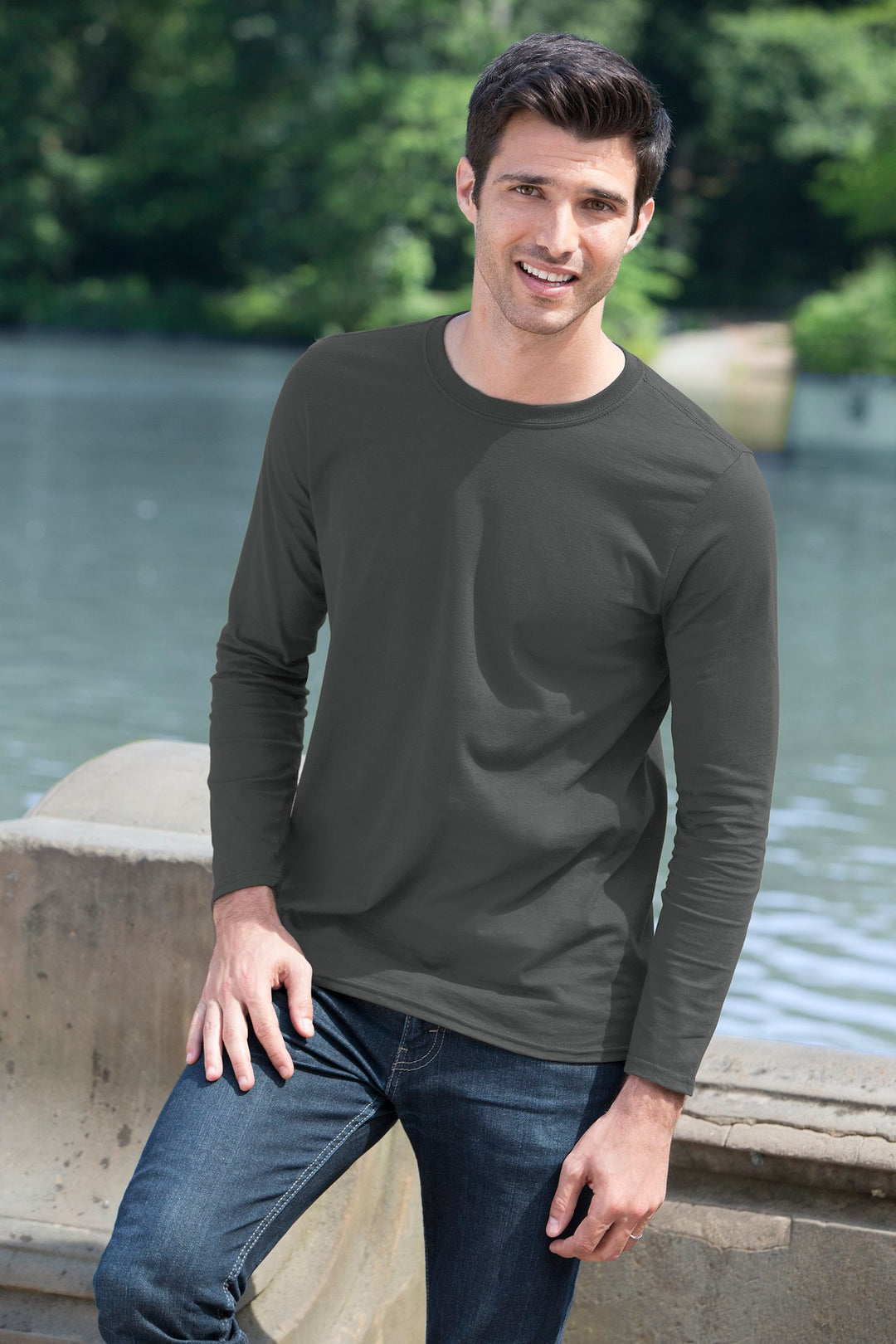 Black Gildan Softstyle Long Sleeve T-Shirt. 64400