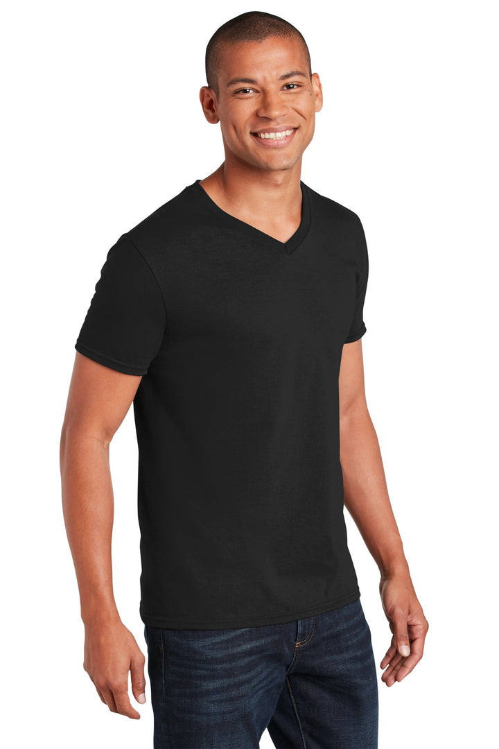 Black Gildan Softstyle V-Neck T-Shirt. 64V00
