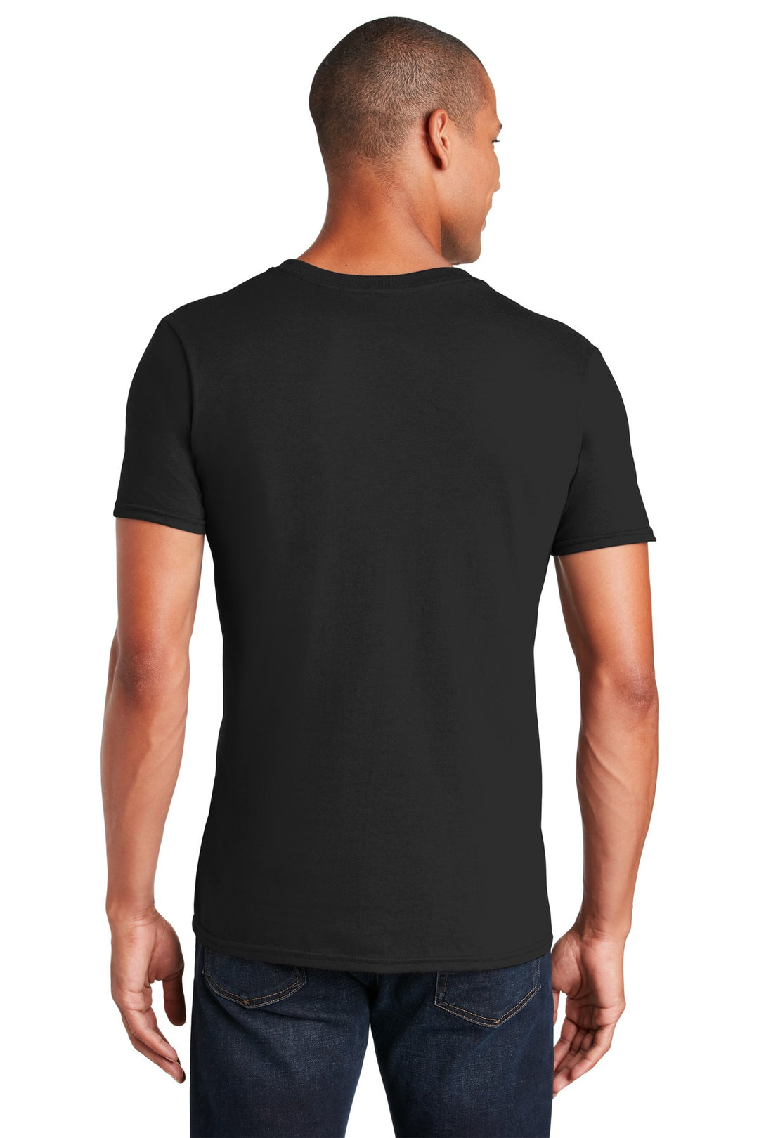 Black Gildan Softstyle V-Neck T-Shirt. 64V00