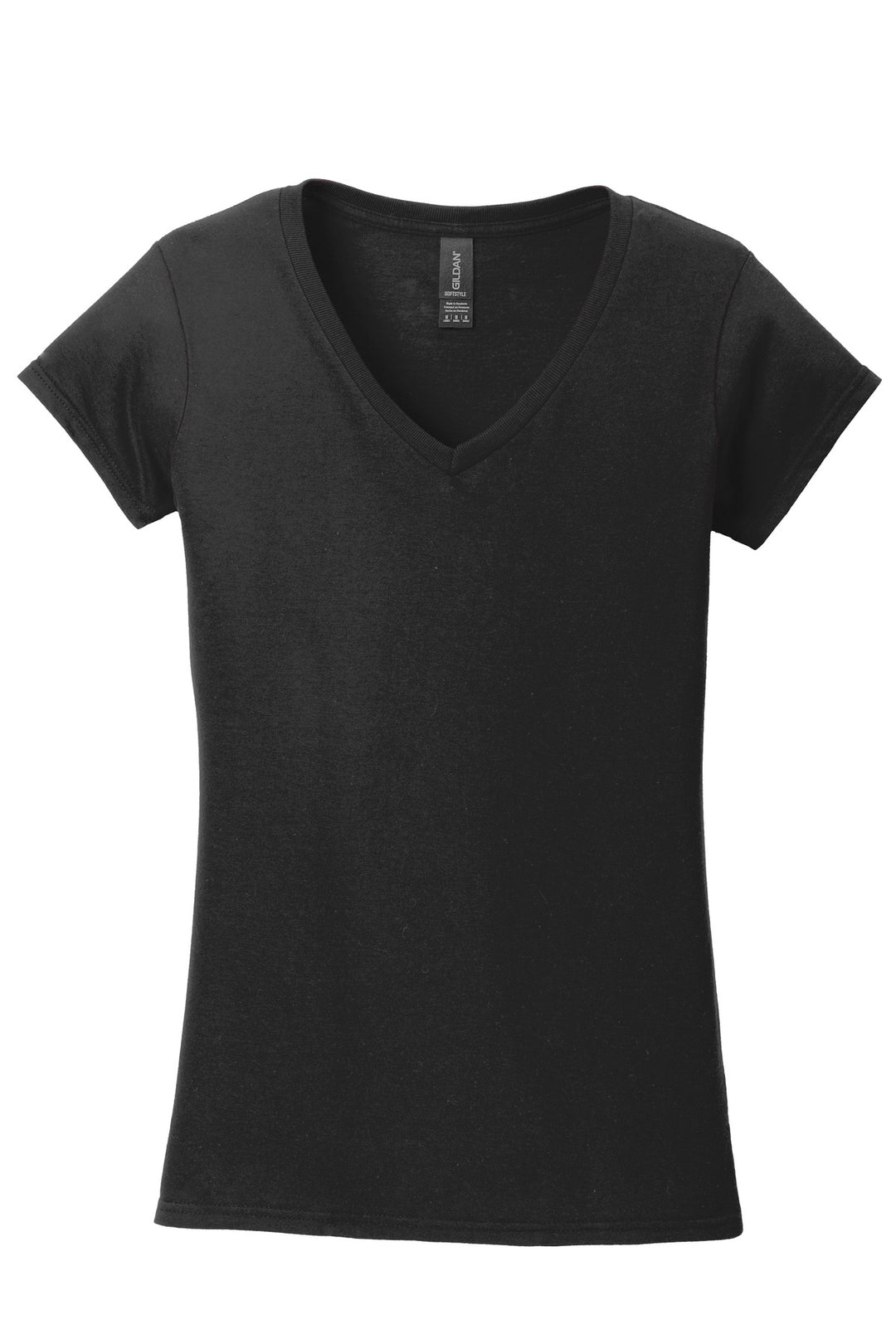Black Gildan Softstyle Women's Fit V-Neck T-Shirt. 64V00L