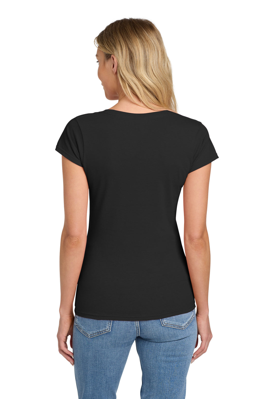 Black Gildan Softstyle Women's Fit V-Neck T-Shirt. 64V00L