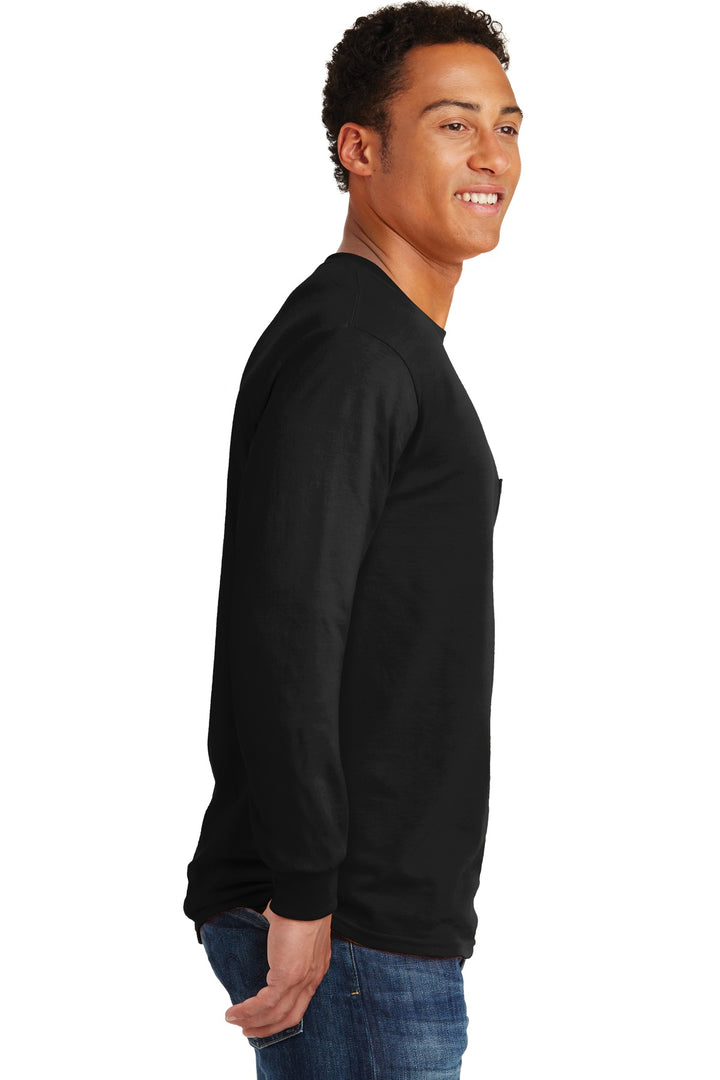 Black Gildan - Ultra Cotton 100% US Cotton Long Sleeve T-Shirt with Pocket. 2410