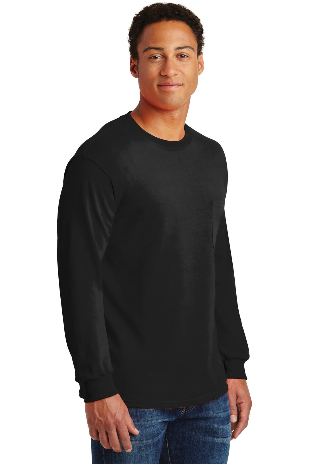 Black Gildan - Ultra Cotton 100% US Cotton Long Sleeve T-Shirt with Pocket. 2410