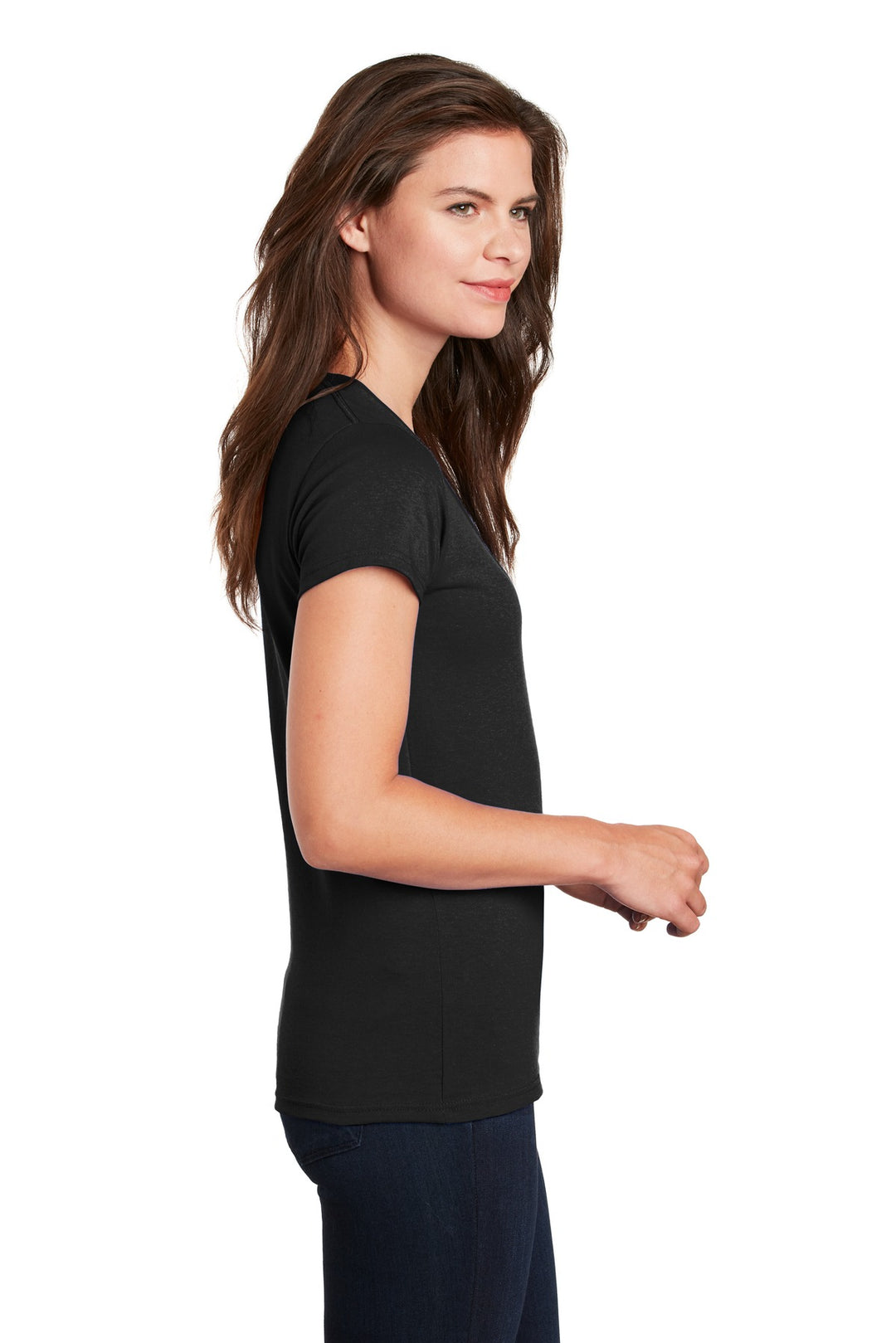 Black Gildan Women's Heavy Cotton 100% Cotton V-Neck T-Shirt. 5V00L