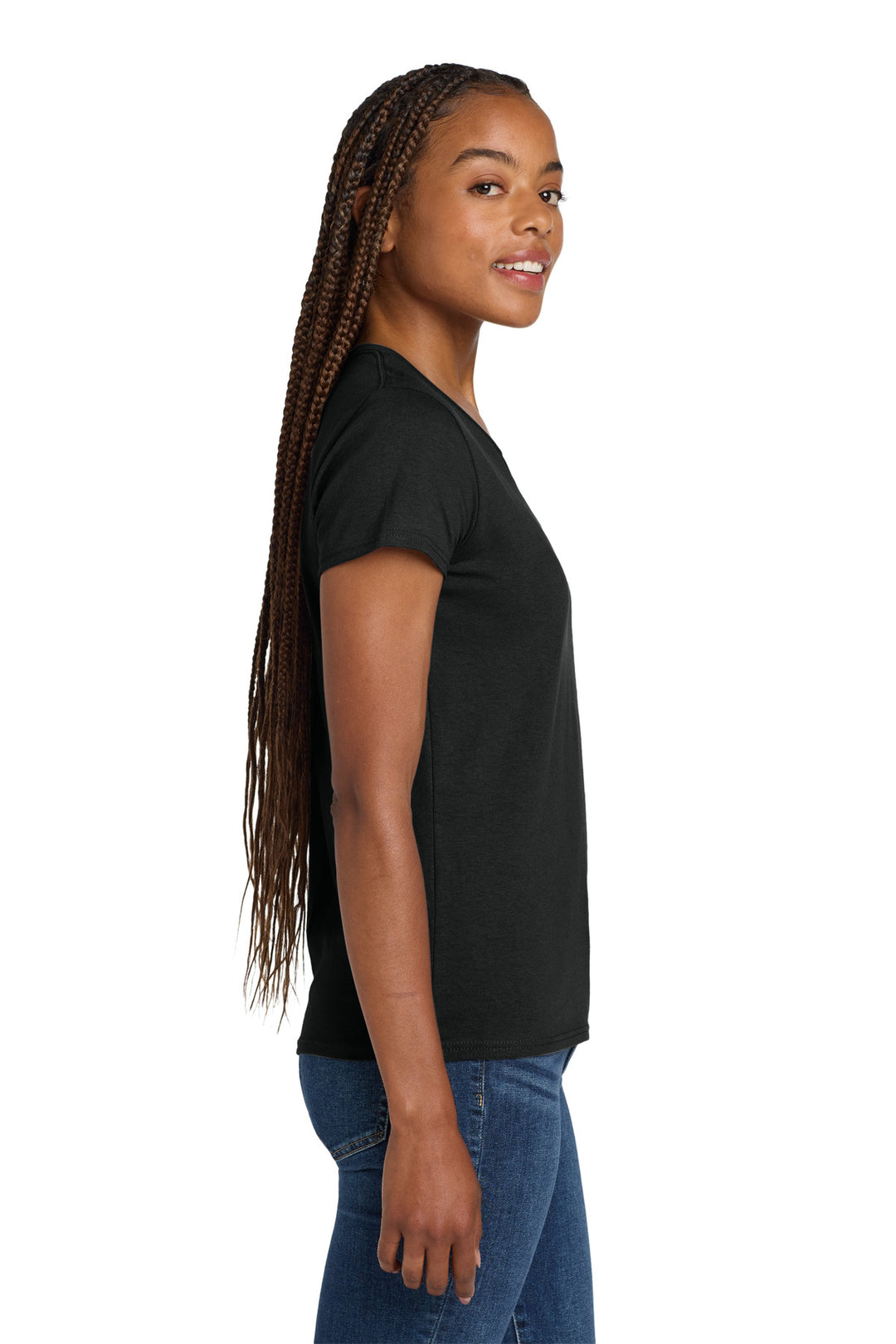 Black Gildan Women's Heavy Cotton 100% Cotton V-Neck T-Shirt. 5V00L