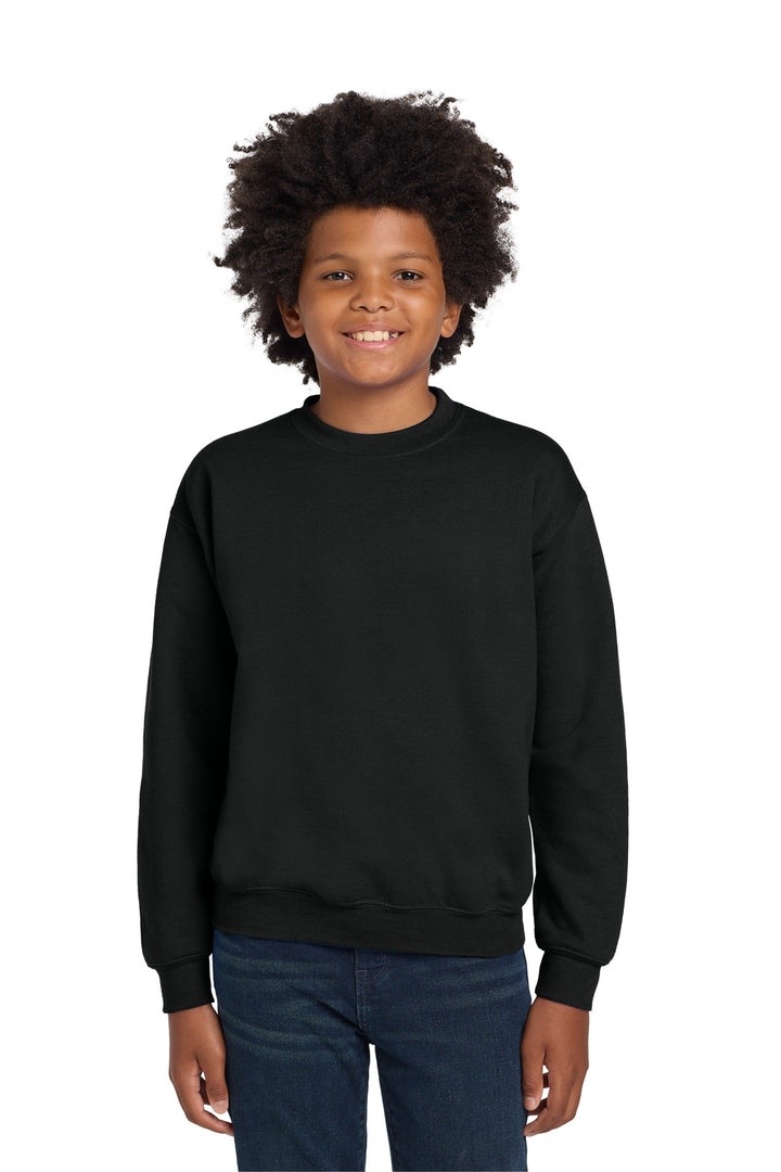 Black Gildan Youth Heavy Blend Crewneck Sweatshirt. 18000B