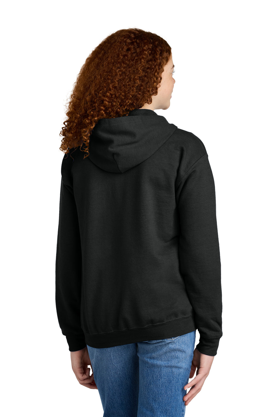 Black Gildan Youth Heavy Blend Full-Zip Hooded Sweatshirt. 18600B