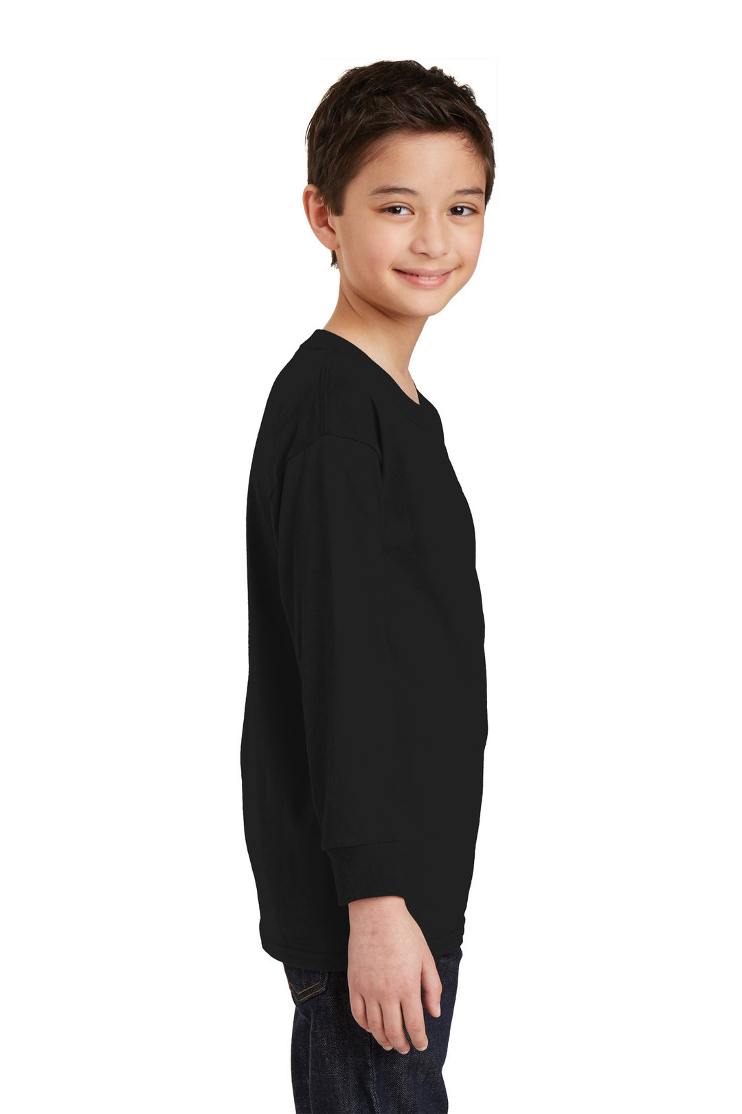 Black Gildan Youth Heavy Cotton 100% Cotton Long Sleeve T-Shirt. 5400B