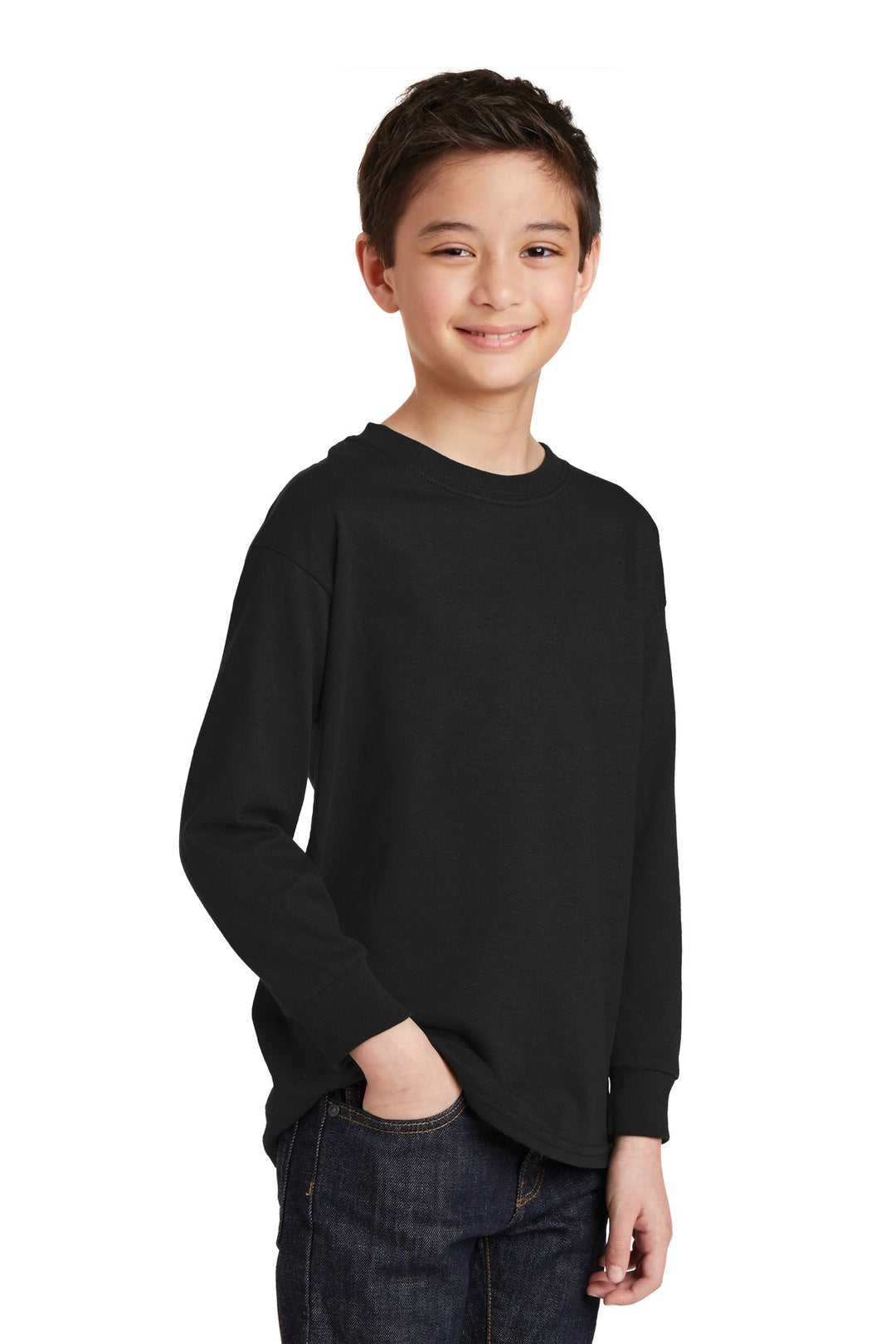 Black Gildan Youth Heavy Cotton 100% Cotton Long Sleeve T-Shirt. 5400B