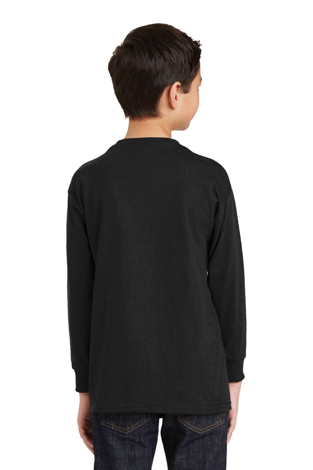 Black Gildan Youth Heavy Cotton 100% Cotton Long Sleeve T-Shirt. 5400B