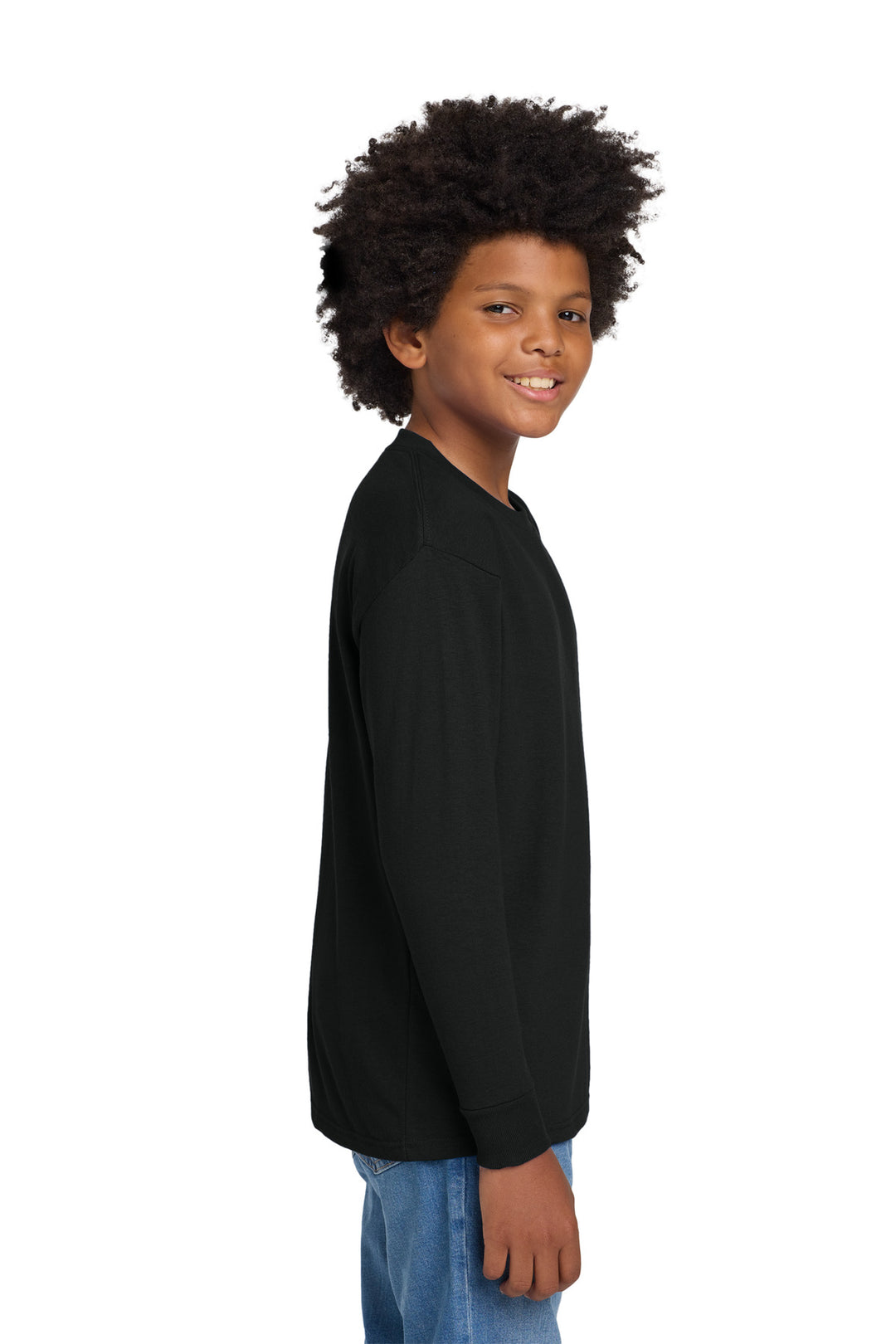 Black Gildan Youth Heavy Cotton 100% Cotton Long Sleeve T-Shirt. 5400B