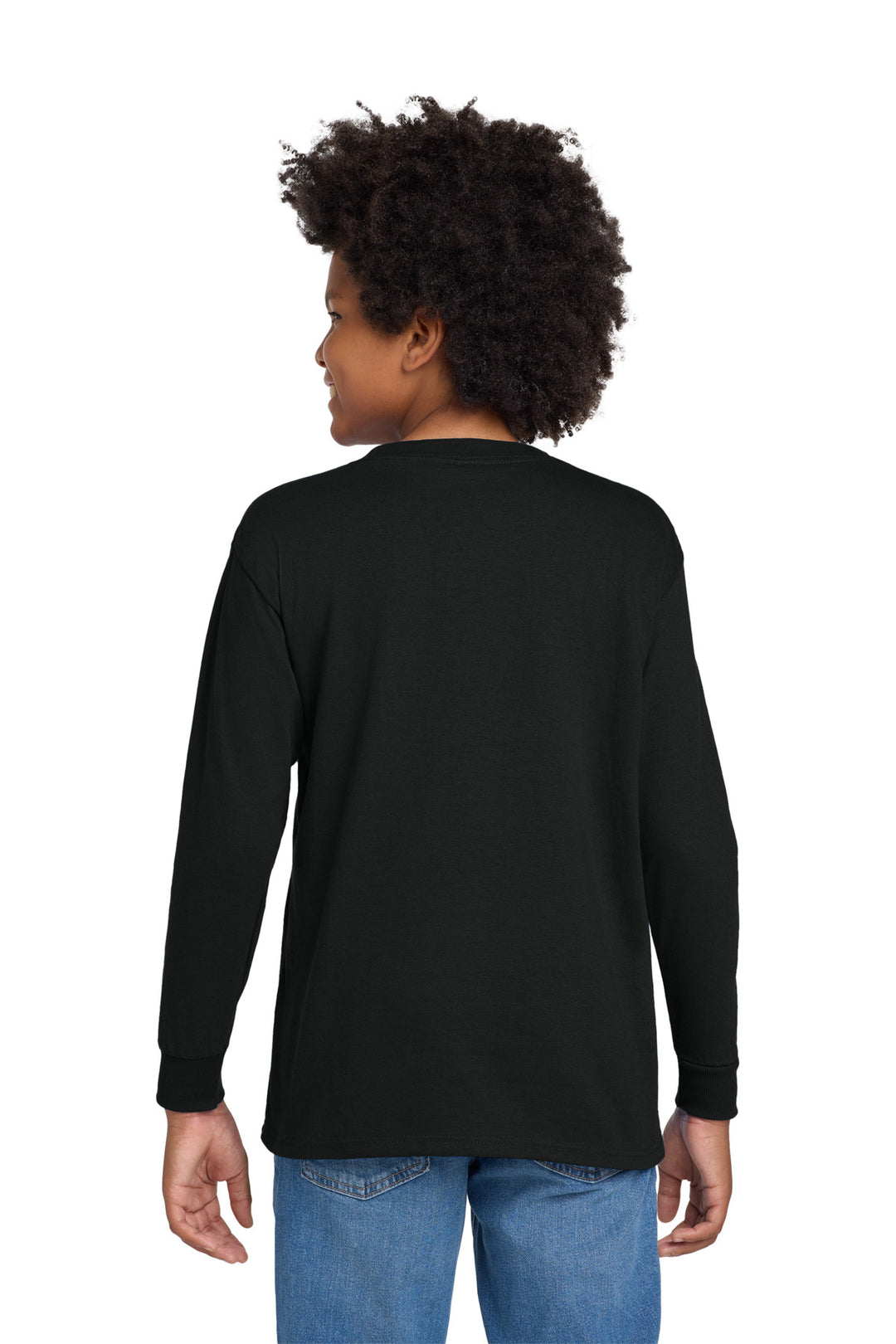 Black Gildan Youth Heavy Cotton 100% Cotton Long Sleeve T-Shirt. 5400B