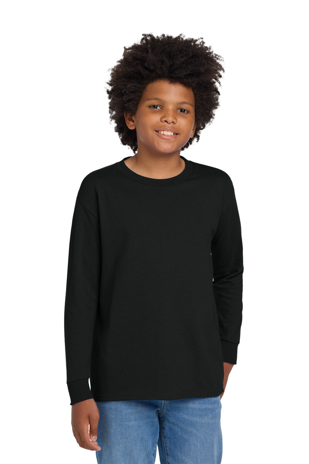Black Gildan Youth Heavy Cotton 100% Cotton Long Sleeve T-Shirt. 5400B