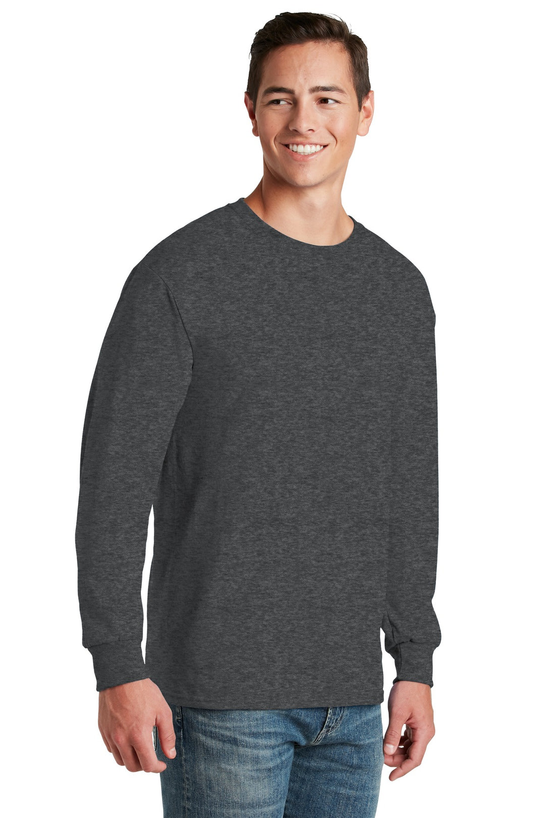 Black Heather Jerzees - Dri-Power 50/50 Cotton/Poly Long Sleeve T-Shirt. 29LS