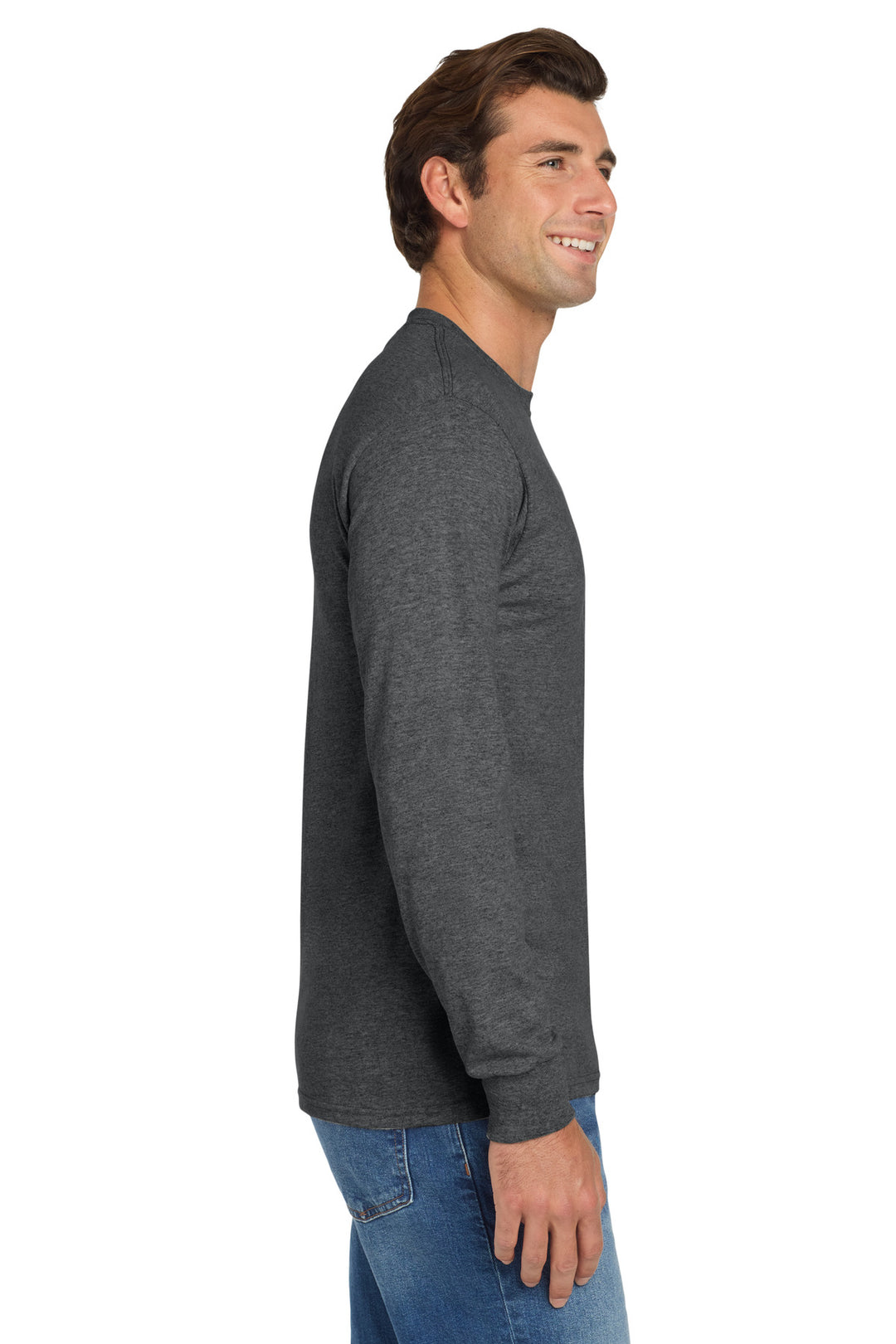 Black Heather Jerzees - Dri-Power 50/50 Cotton/Poly Long Sleeve T-Shirt. 29LS