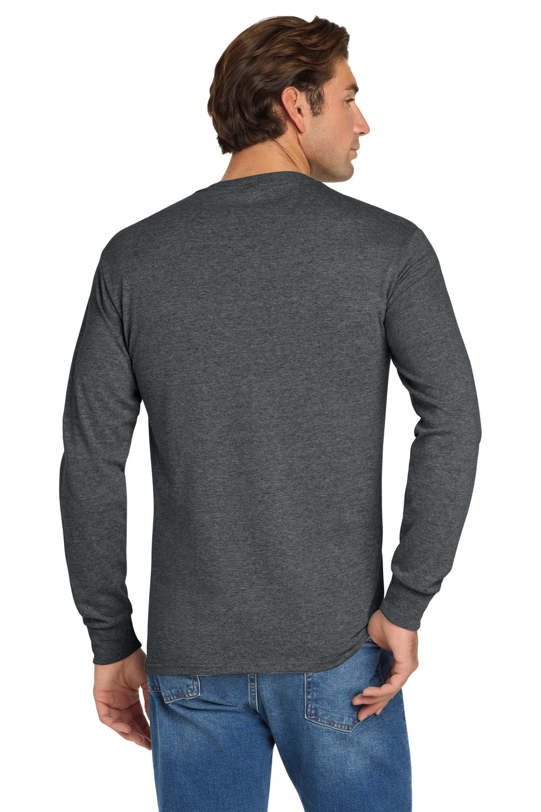 Black Heather Jerzees - Dri-Power 50/50 Cotton/Poly Long Sleeve T-Shirt. 29LS