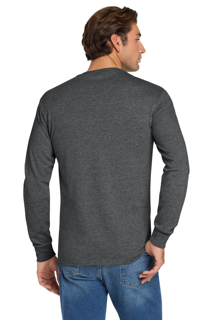 Black Heather Jerzees - Dri-Power 50/50 Cotton/Poly Long Sleeve T-Shirt. 29LS