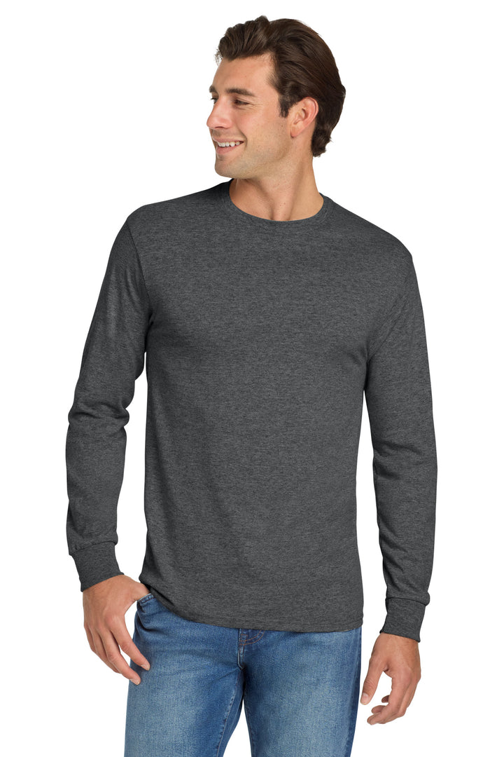 Black Heather Jerzees - Dri-Power 50/50 Cotton/Poly Long Sleeve T-Shirt. 29LS