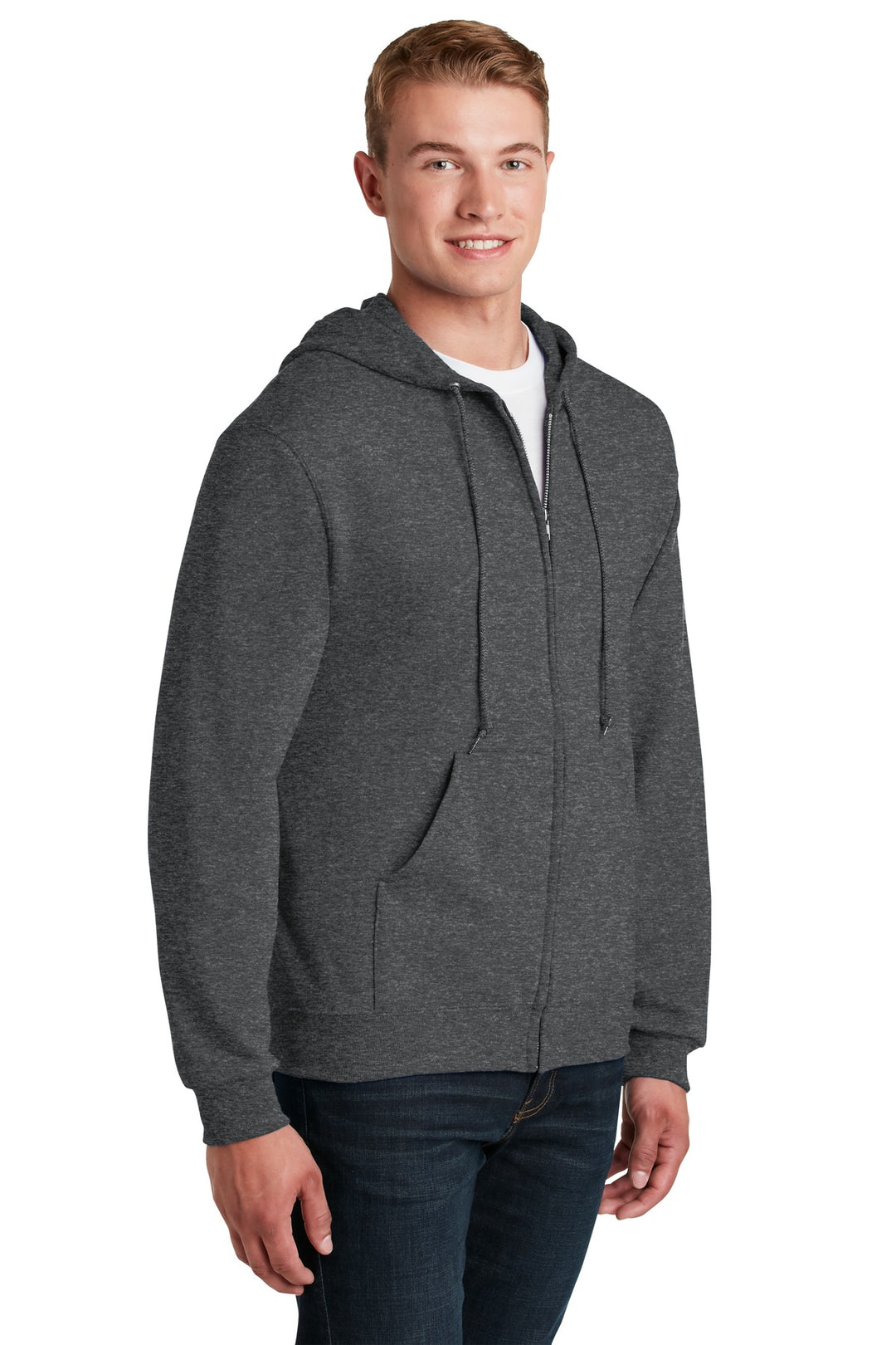 Black Heather Jerzees - NuBlend Full-Zip Hooded Sweatshirt. 993M