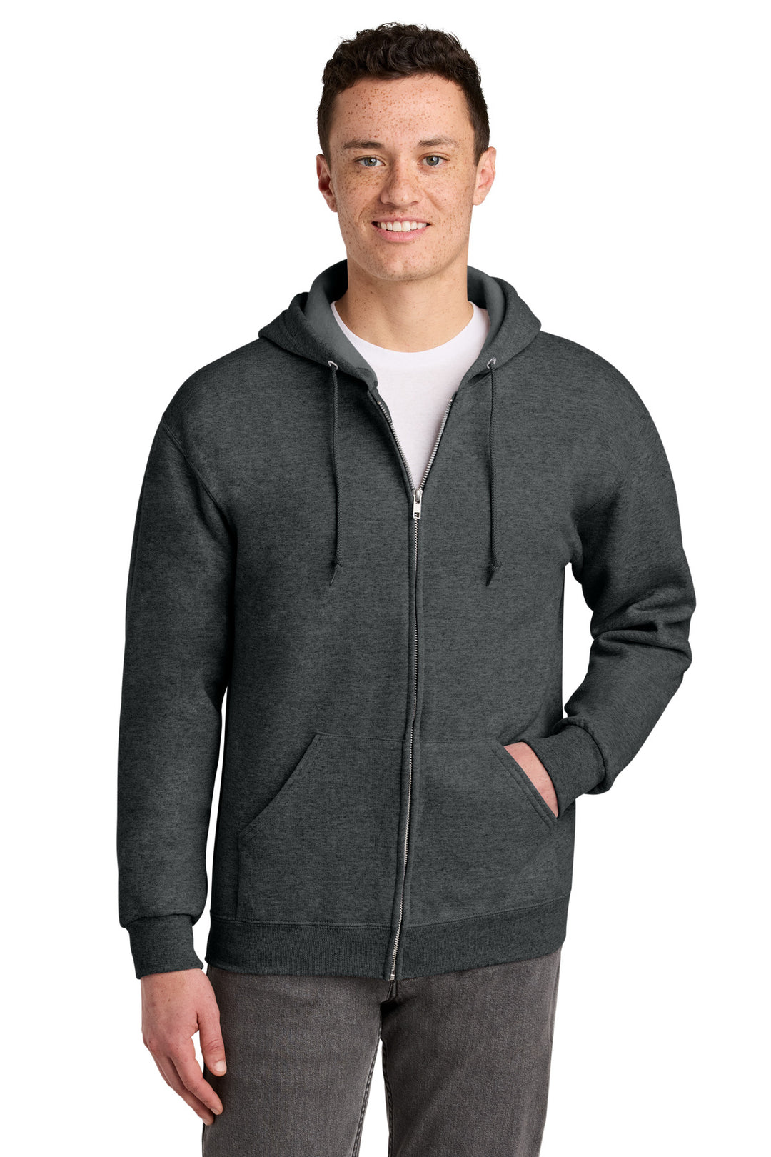 Black Heather Jerzees - NuBlend Full-Zip Hooded Sweatshirt. 993M