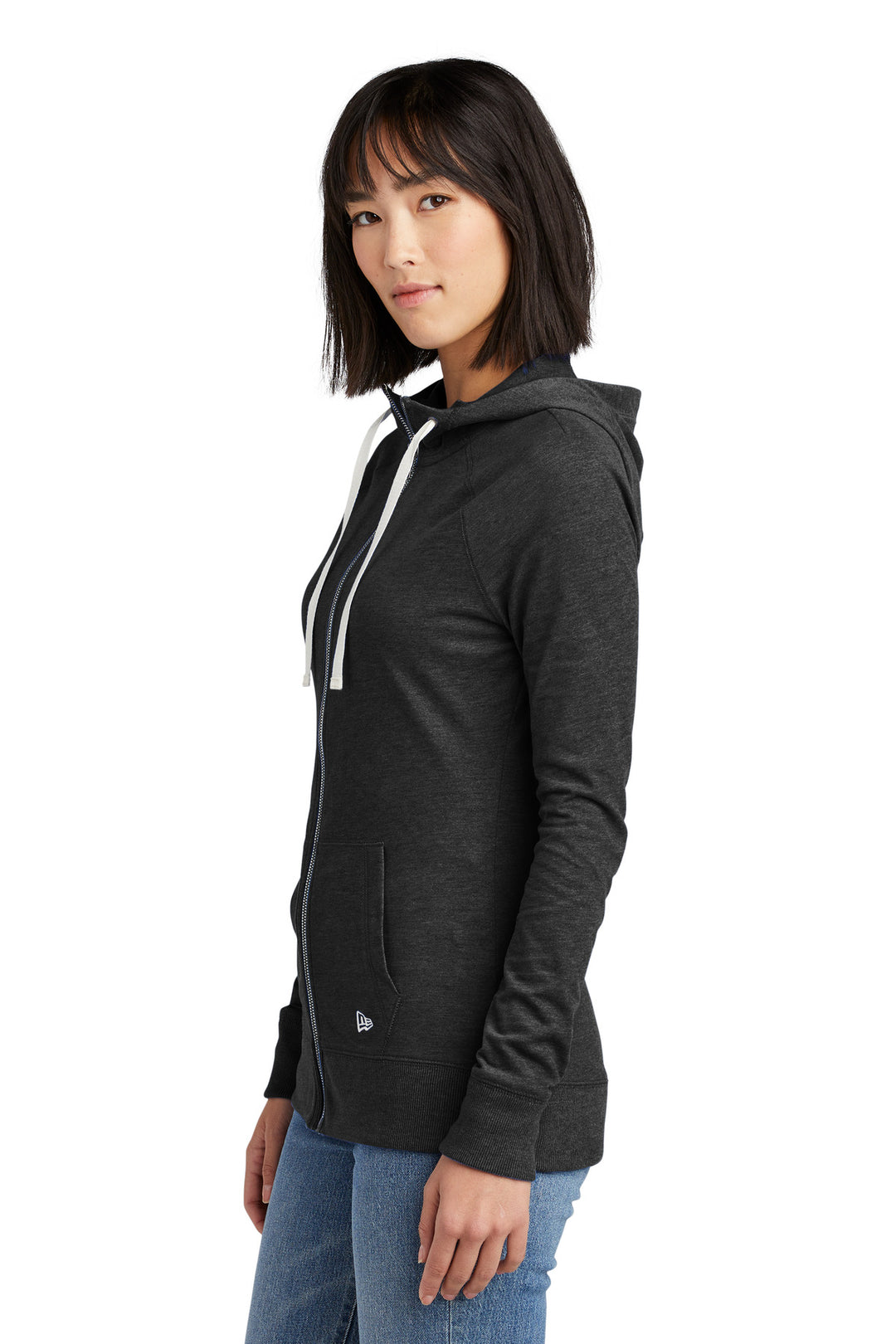 Black Heather New Era Women's Sueded Cotton Blend Full-Zip Hoodie. LNEA122