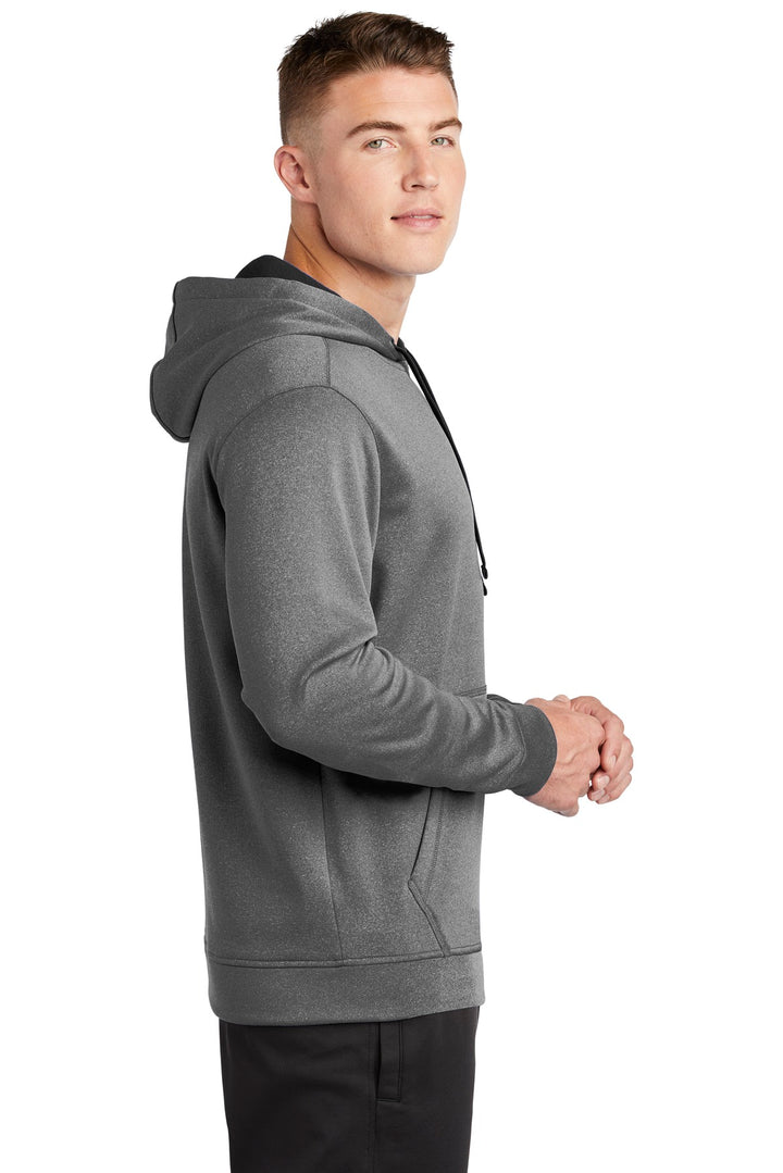 Black Hthr Sport-Tek PosiCharge Sport-Wick Heather Fleece Hooded Pullover. ST264