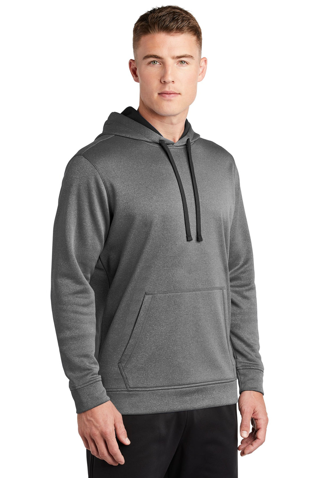 Black Hthr Sport-Tek PosiCharge Sport-Wick Heather Fleece Hooded Pullover. ST264