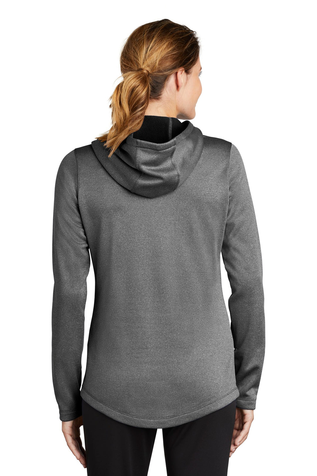 Black Hthr Sport-Tek Women's PosiCharge Sport-Wick Heather Fleece Hooded Pullover. LST264