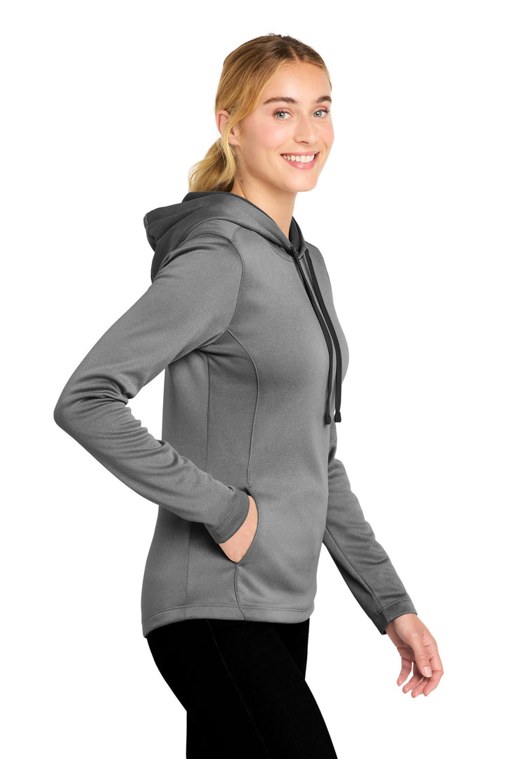 Black Hthr Sport-Tek Women's PosiCharge Sport-Wick Heather Fleece Hooded Pullover. LST264