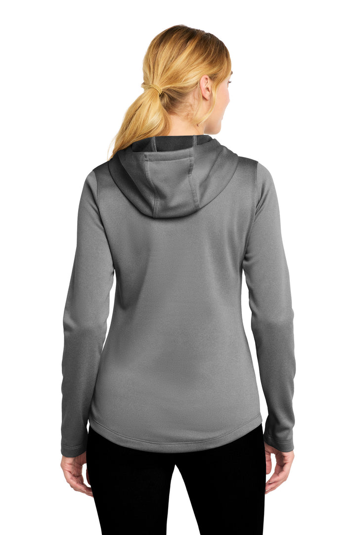 Black Hthr Sport-Tek Women's PosiCharge Sport-Wick Heather Fleece Hooded Pullover. LST264