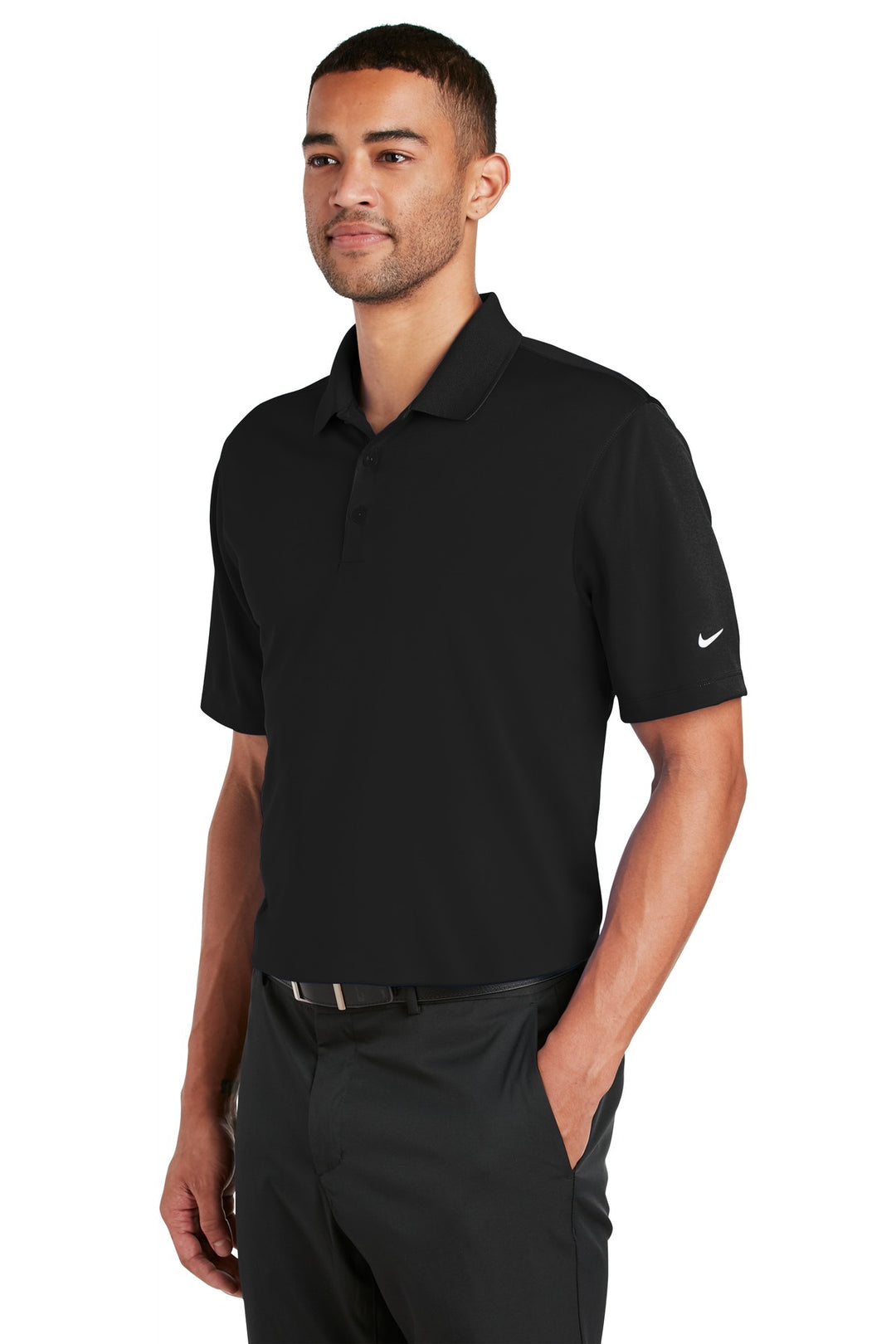 Black Nike Dri-FIT Classic Fit Players Polo with Flat Knit Collar. 838956