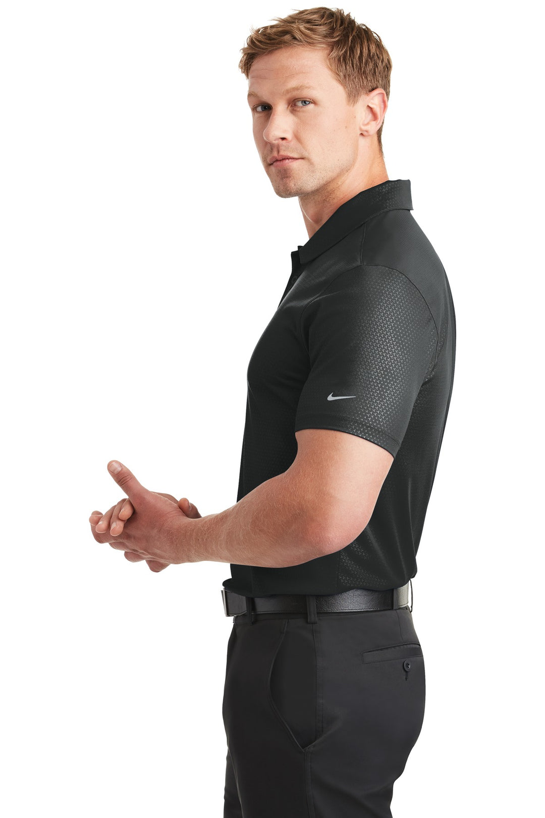Black Nike Dri-FIT Embossed Tri-Blade Polo. 838964