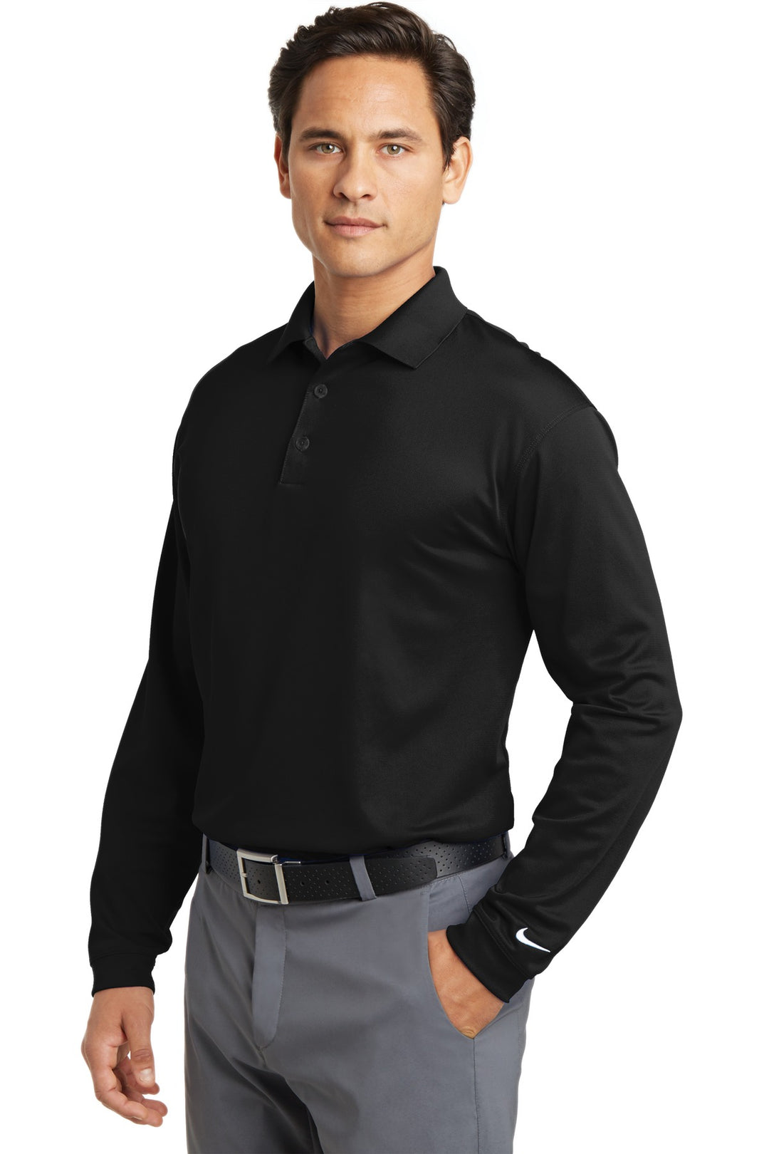 Black Nike Tall Long Sleeve Dri-FIT Stretch Tech Polo. 604940