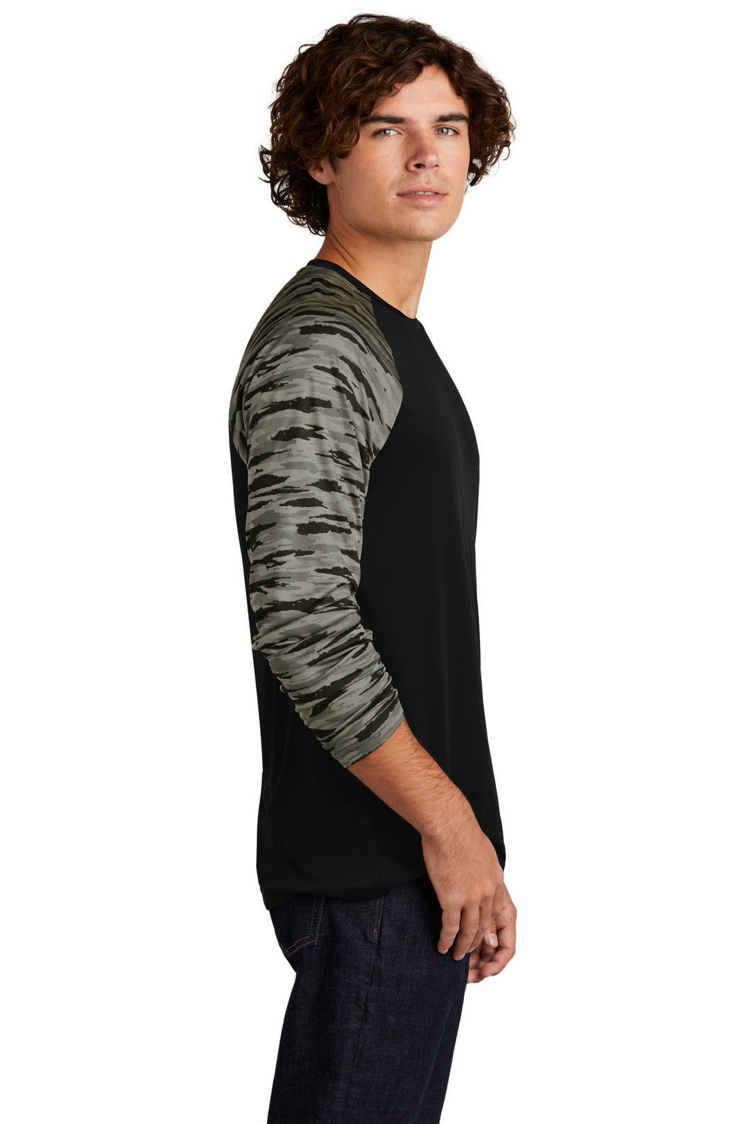 Black Sport-Tek Drift Camo Colorblock Long Sleeve Tee ST376LS