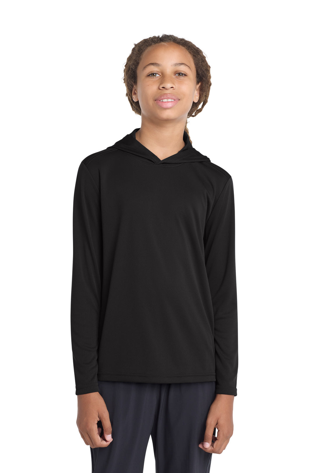 Black Sport-Tek Youth PosiCharge Competitor Hooded Pullover. YST358